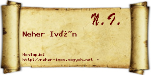 Neher Iván névjegykártya